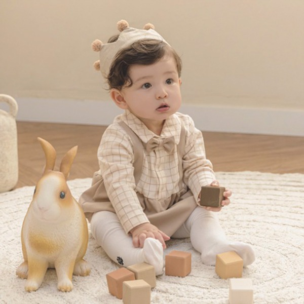 【LITTLE TINI】★Flick Body Suit 經典米格紋連身服(米)